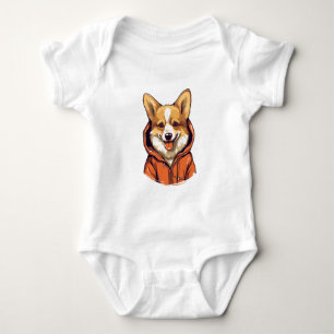 Funny Corgi Wearing Hoodie Baby Strampler