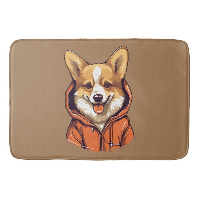 Funny Corgi Wearing Hoodie Badematte (Vorderseite)