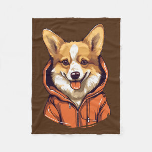 Funny Corgi Wearing Hoodie Fleecedecke