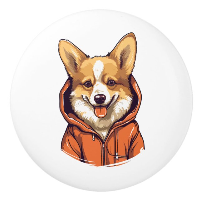 Funny Corgi Wearing Hoodie Keramikknauf (Vorderseite)