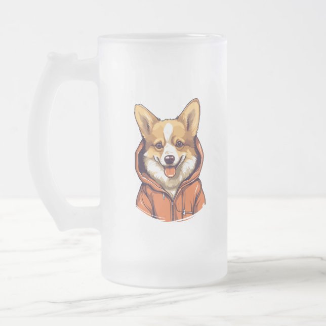 Funny Corgi Wearing Hoodie Mattglas Bierglas (Links)
