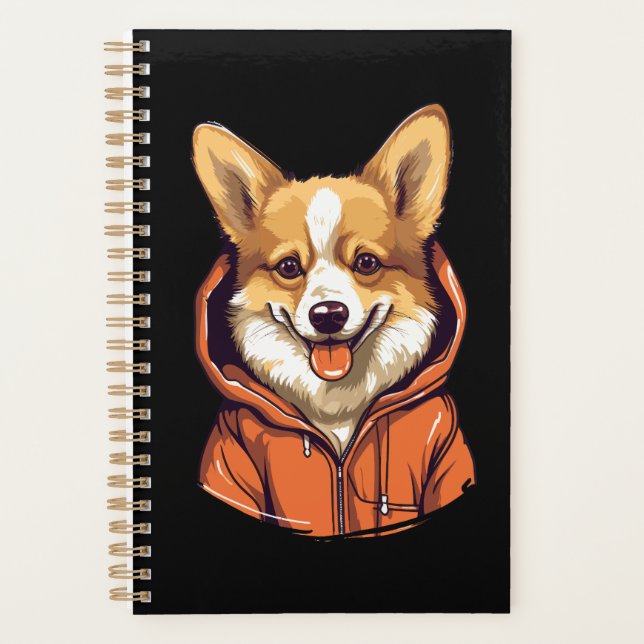 Funny Corgi Wearing Hoodie Planer (Vorderseite)