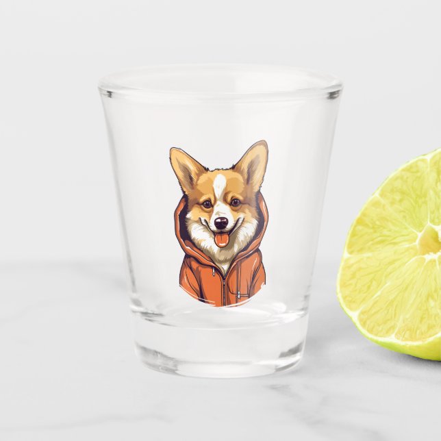 Funny Corgi Wearing Hoodie Schnapsglas (Vorderseite)