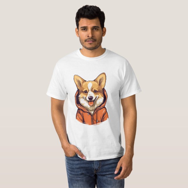 Funny Corgi Wearing Hoodie T-Shirt (Vorne ganz)