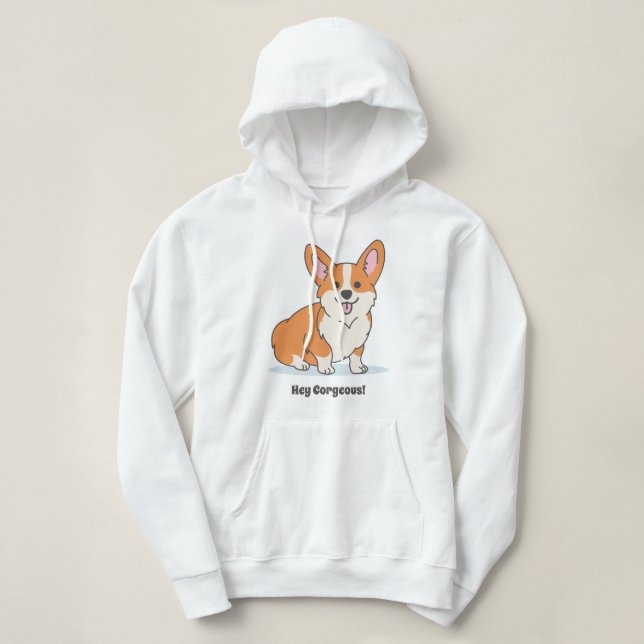 Funny Corgi Welpe - Hey Corgeous Dog Illustration Hoodie (Design vorne)