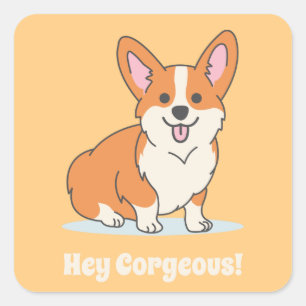 Funny Corgi Welpe Pun - Hey Corgeous Quadratischer Aufkleber
