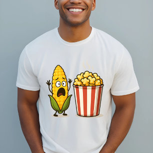 Funny Corn Popcorn Cartoon Illustration T-Shirt