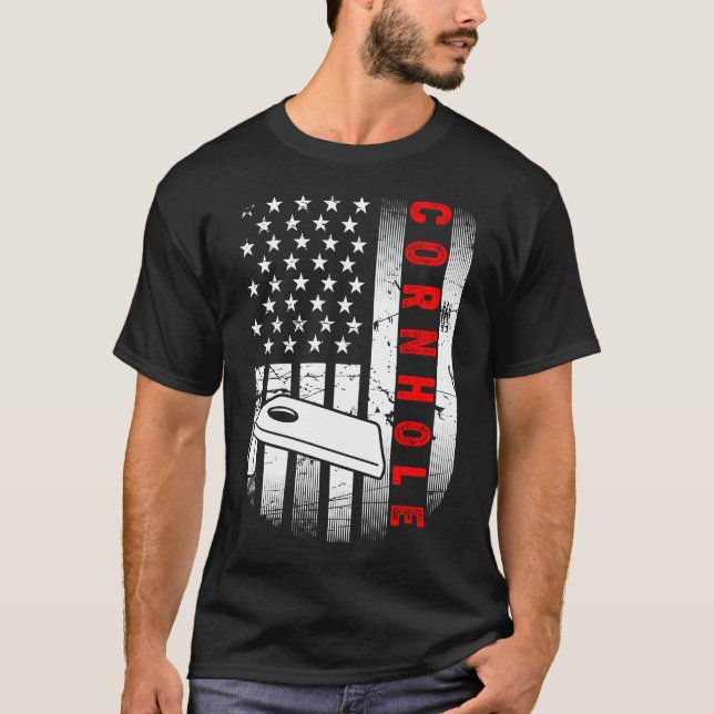 Funny Cornhole American Flag T-Shirt (Vorderseite)