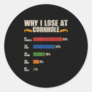 Funny Cornhole Player Warum ich an Cornhole verlie Runder Aufkleber
