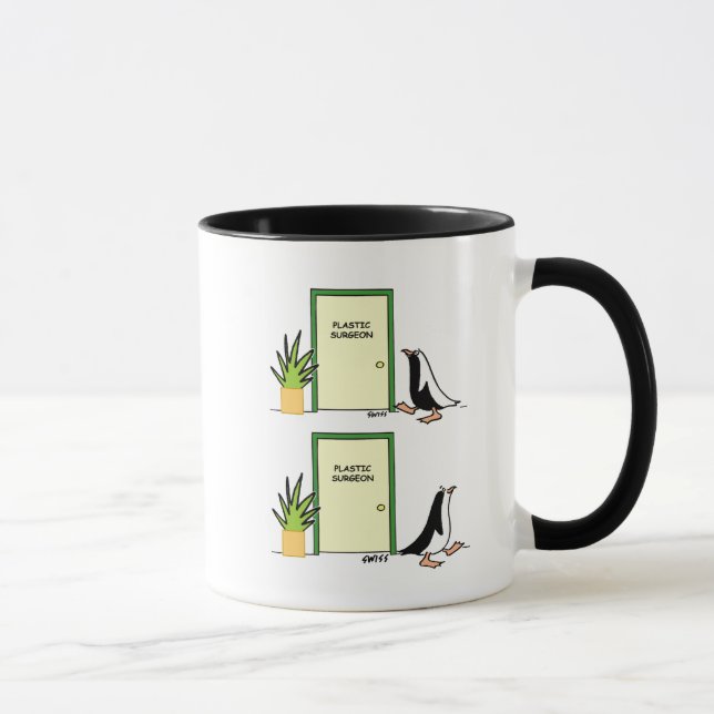 Funny Cosmetic Plastic Chirurg Pinguin Cartoon Tasse (Rechts)
