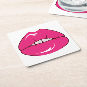 Funny Cosmetologin Makeup Artist Pink Lips Kiss Rechteckiger Pappuntersetzer