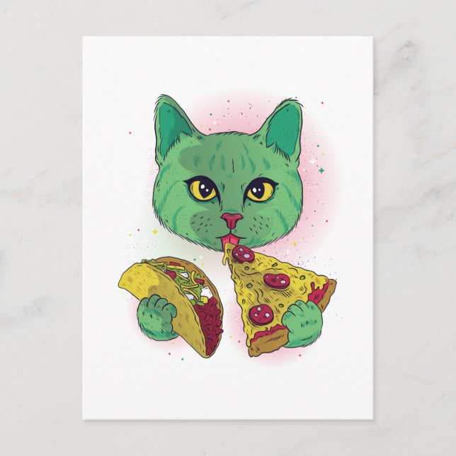 Funny Cosmic Pizza Cat Graphic Cartoon Space Teen Postkarte (Vorderseite)