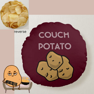 Funny "Couch Potato" + Potato Chips Binge Watching Rundes Kissen