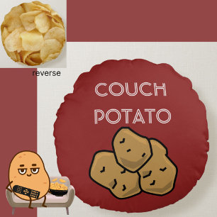 Funny "Couch Potato" + Potato Chips Binge Watching Rundes Kissen