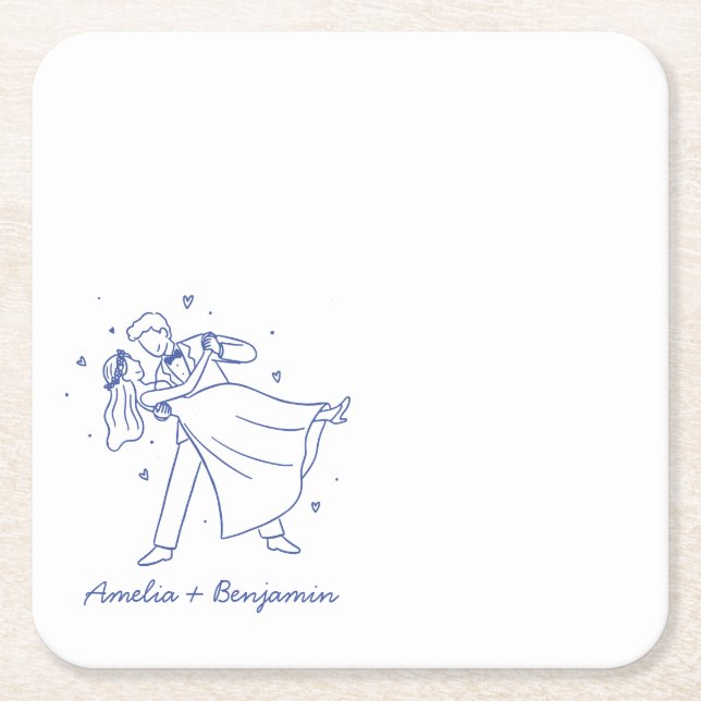 funny couple Hand Drawn  wedding Rechteckiger Pappuntersetzer (Vorderseite)