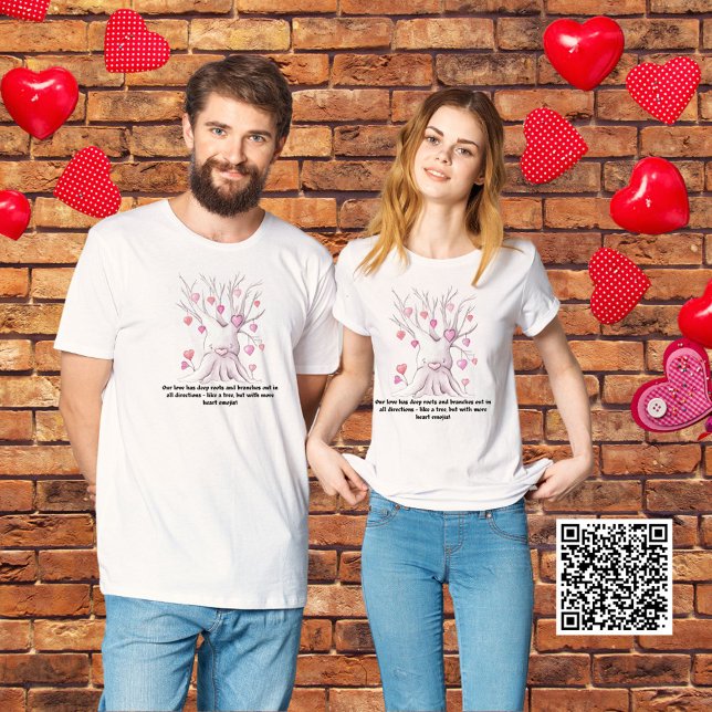 Funny Couple Matching Pink Heart Tree Valentines T-Shirt (Von Creator hochgeladen)