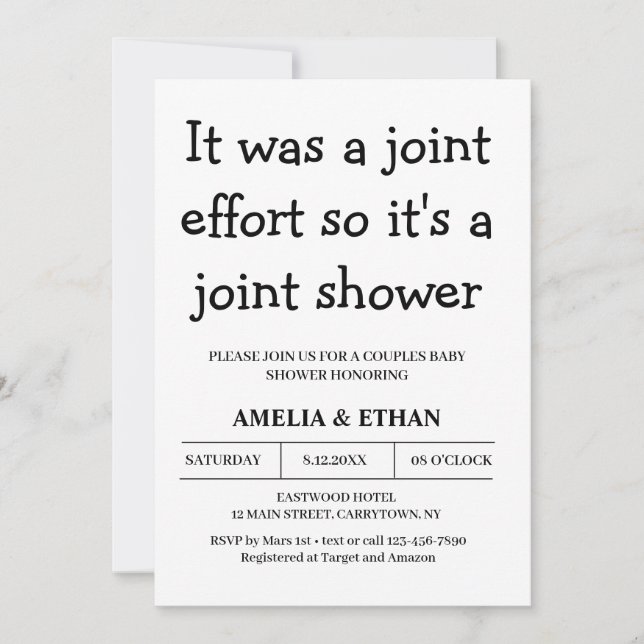 Funny Couples schwarz-weiße Babydusche Einladung (Vorderseite)