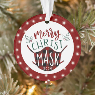 Funny COVID MERRY ChristMASK Fairy Lights Foto Ornament