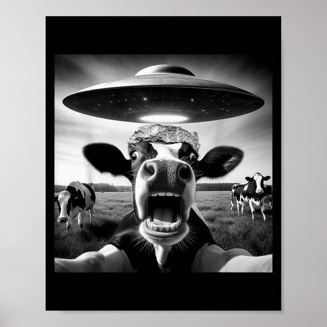 Funny Cow Abduction By Ufo Selfie - Hilarious Alie Poster (Vorne)