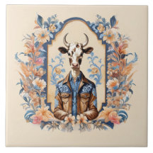 Funny Cow Art Dapper Old Wild West Cowboy