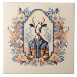 Funny Cow Art Dapper Old Wild West Cowboy Fliese