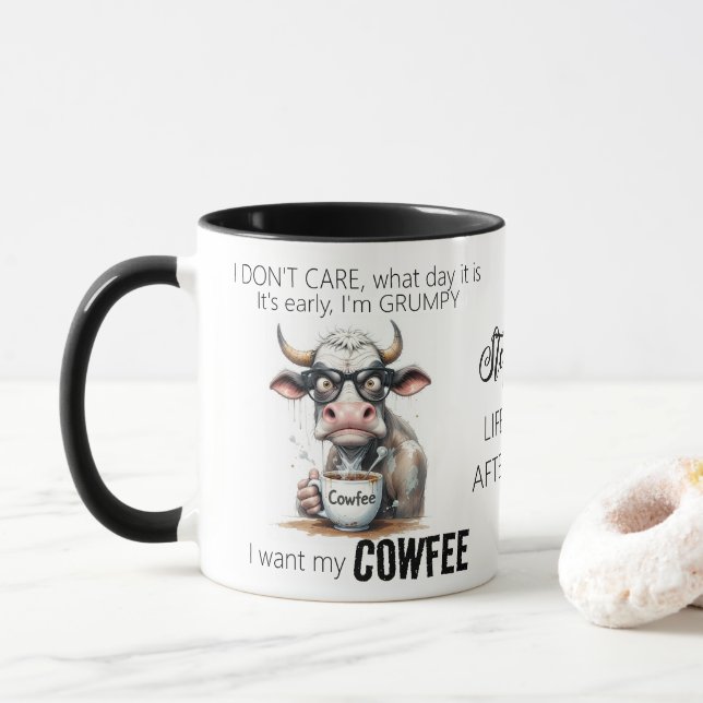 Funny Cow Drink Kaffee Zitat Tasse (Mit Donut)