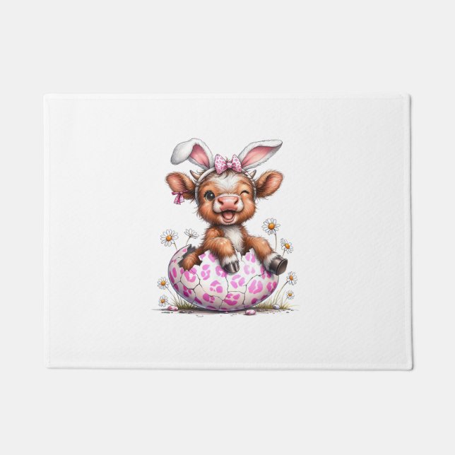 Funny Cow Easter Rabbit Cute Highland Cows Lover E Fußmatte (Vorderseite)