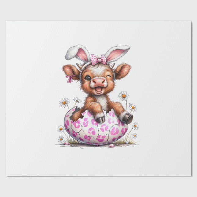 Funny Cow Easter Rabbit Cute Highland Cows Lover E Geschenkpapier (Flach)