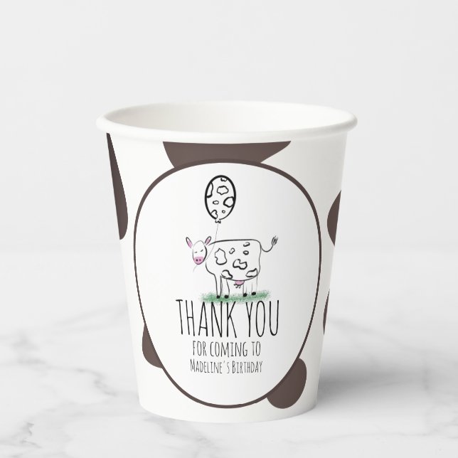 Funny Cow Farm Animal Birthday Party Pappbecher (Vorderseite)