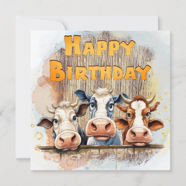 Funny Cow Happy Birthday Feiertagskarte (Vorderseite)