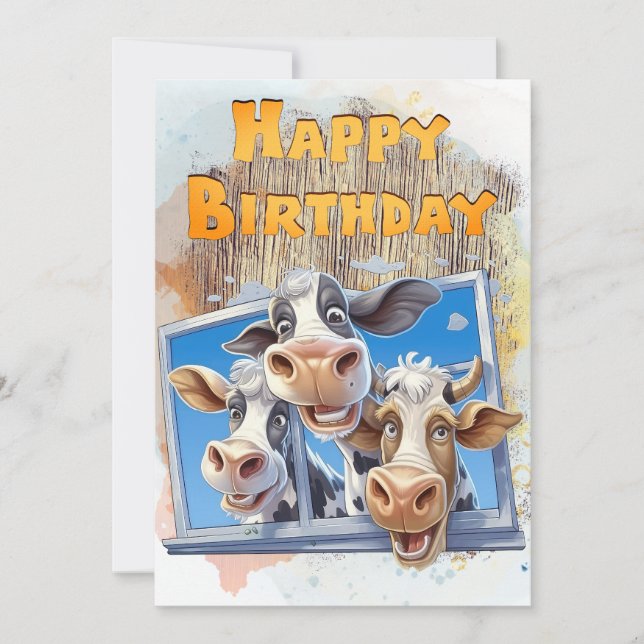 Funny Cow Happy Birthday Feiertagskarte (Vorderseite)