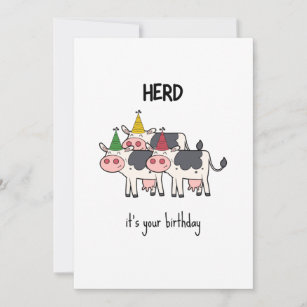 Funny Cow Herd Pun Birthday Card