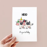 Funny Cow Herd Pun Birthday Card<br><div class="desc">Herd ist Ihr Geburtstag - lustige Geburtstagskarte mit einer minimalistischen Abbildung einer Herde von Kühen mit Party-Hüten</div>
