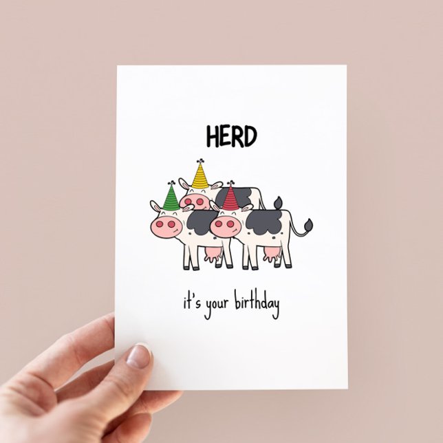 Funny Cow Herd Pun Birthday Card (Von Creator hochgeladen)