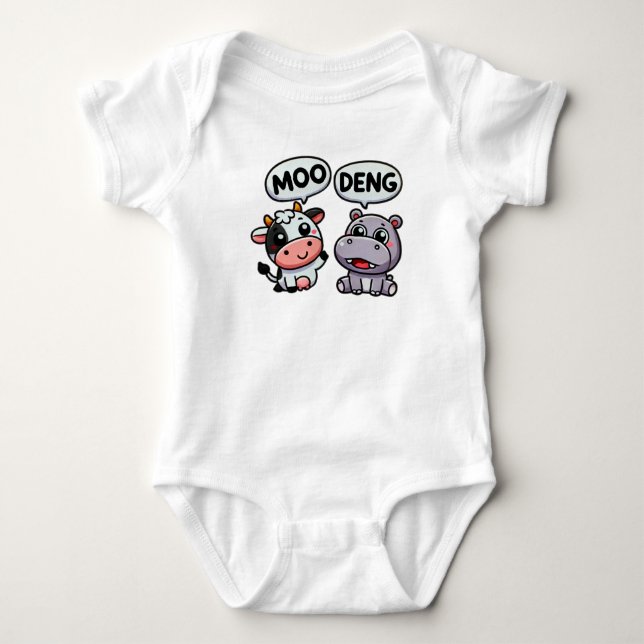 Funny Cow & Hippo Duo - Moo Deng Baby Strampler (Vorderseite)
