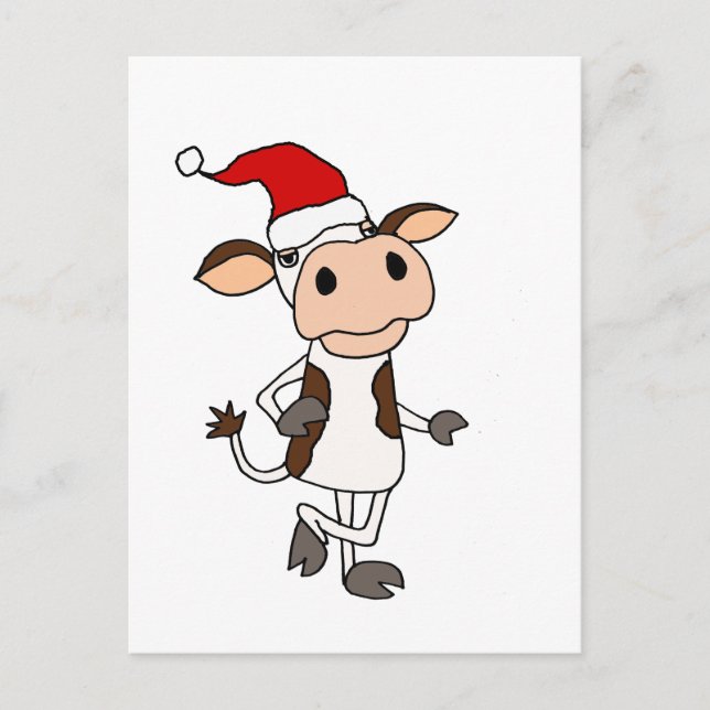 Funny Cow in der Weihnachtsmannmütze Weihnachten C Postkarte (Vorderseite)