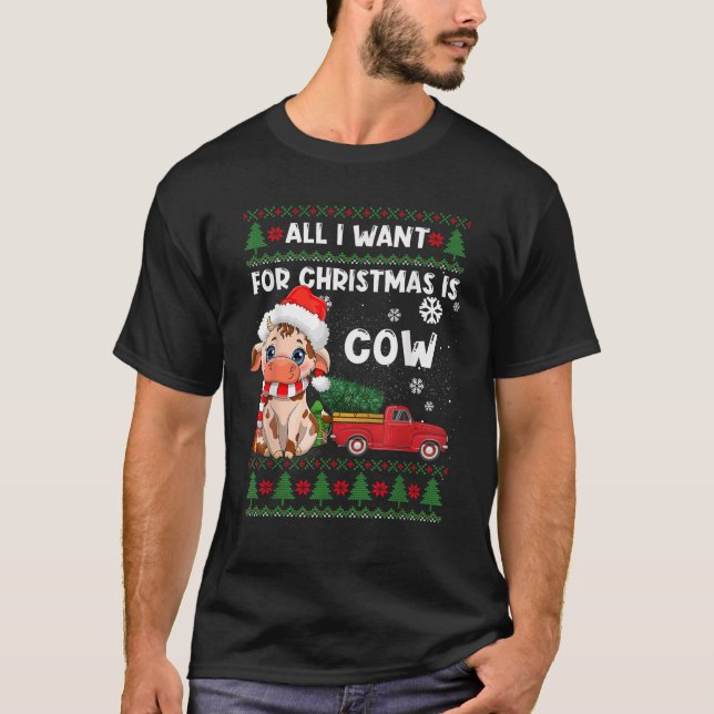 Funny Cow liebt Niedliche Kuh Weihnachtsmannmütze  T-Shirt (Vorderseite)