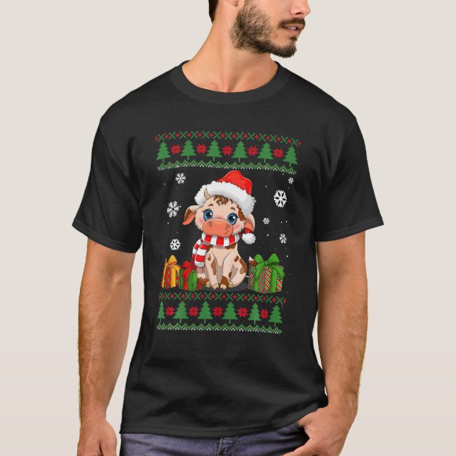 Funny Cow liebt Niedliche Kuh Weihnachtsmannmütze  T-Shirt (Vorderseite)