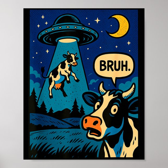 Funny Cow Meme Ufo Alien Zoo Boys Girls Kids  Poster (Vorne)