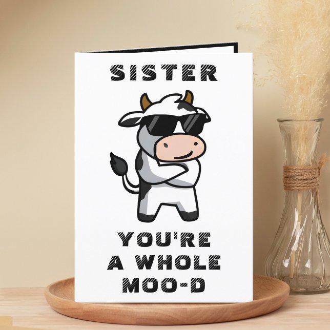 Funny Cow Moo Moo Sister Happy Birthday Dankeskarte (Funny Cow Moo Mood Sister Happy Birthday Thank You Card)