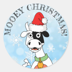 Funny Cow Mooey Weihnachtskleber Runder Aufkleber