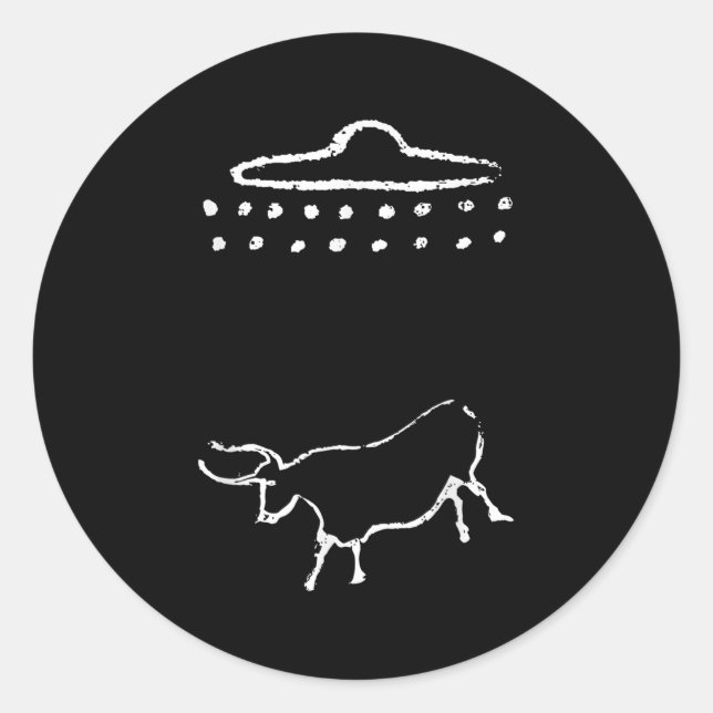 Funny Cow oder Steer Ufo Alien Alte Höhlenmalerei Runder Aufkleber (Vorderseite)