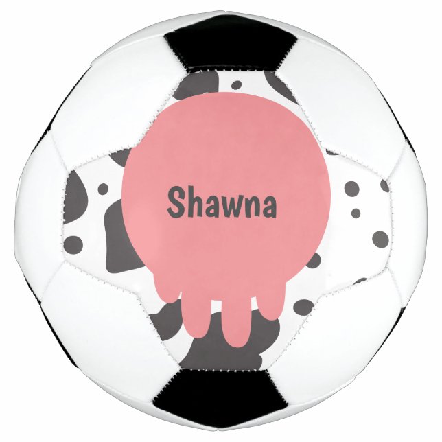 Funny Cow Pink Muster Monogram Name Soccer Ball (Vorderseite)