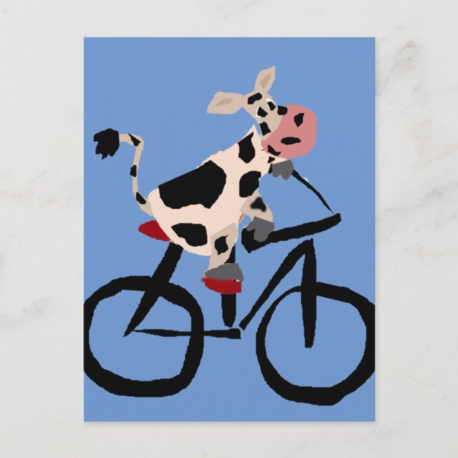 Funny Cow Reiten Fahrrad Art Postkarte (Vorderseite)