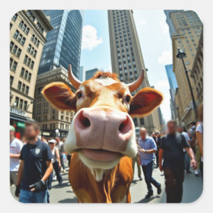 Funny Cow Selfie an der belebten City Street Quadratischer Aufkleber