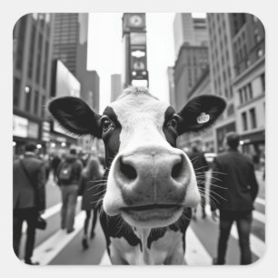 Funny Cow Selfie an der belebten City Street Quadratischer Aufkleber