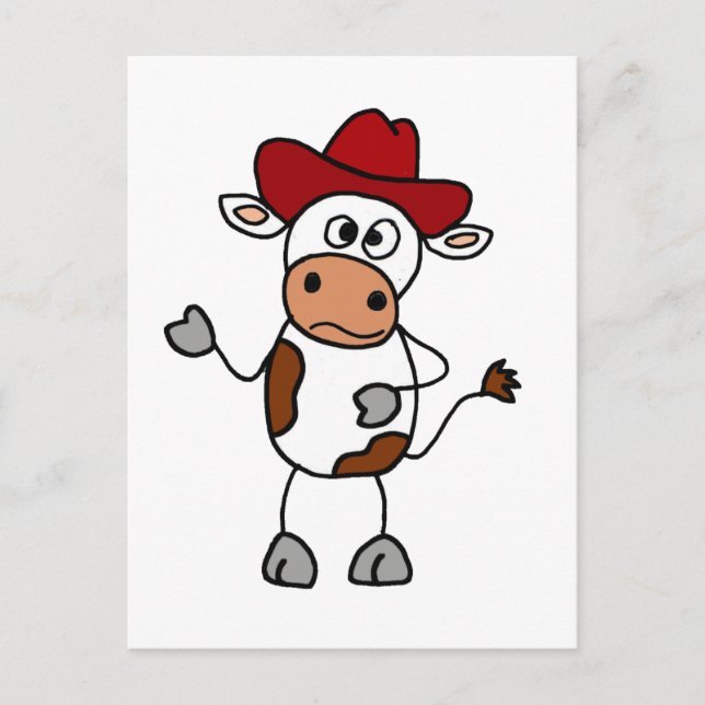 Funny Cow trägt Red Cowboy Hat Postkarte (Vorderseite)