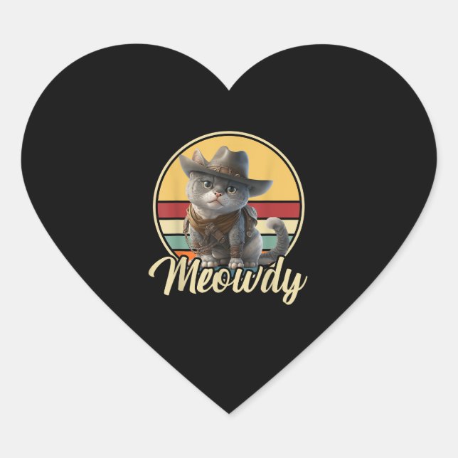 Funny Cowboy Cat Mashup Meow Howdy Kitten Lovers m Herz-Aufkleber (Vorderseite)