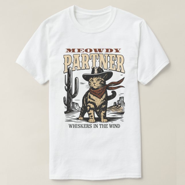 Funny Cowboy Cat - Meowdy Partner Western Cat T-Shirt (Design vorne)