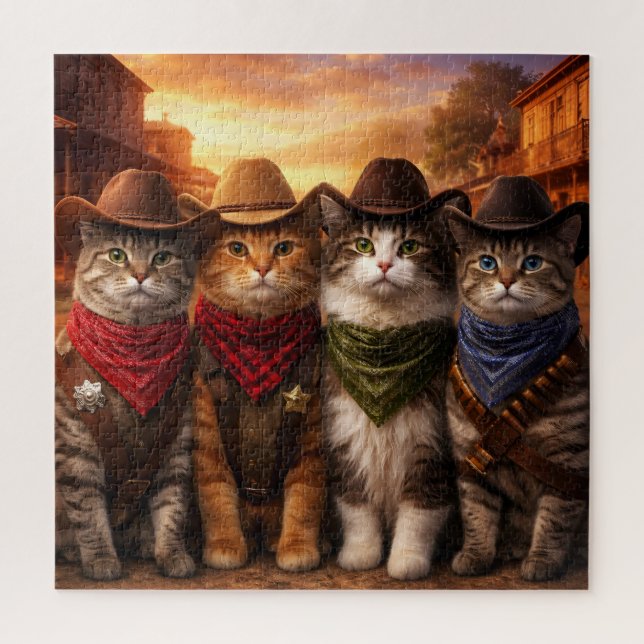 Funny Cowboy Cats Puzzle | Cute Western Cat Art (Vertikal)